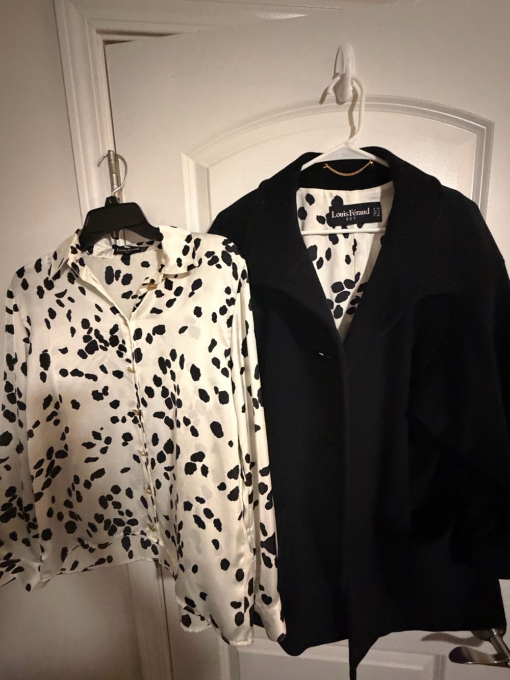 Louis Feraud Black & White Spot Print Button-Down Shirt